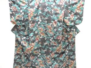 大正ロマン　草花模様織り出し銘仙着物